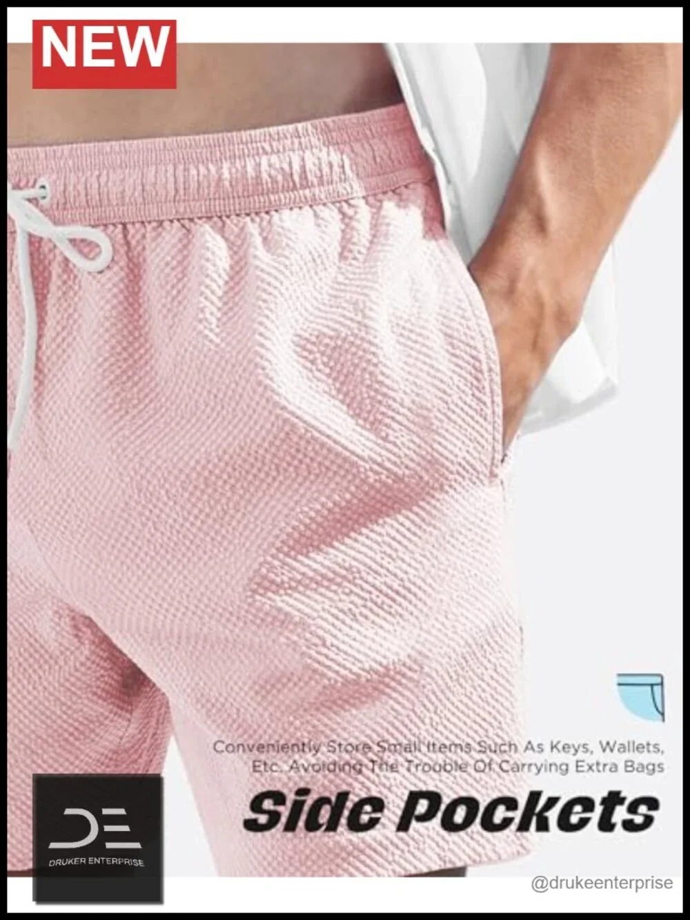 Quick Dry Seersucker Swim Trunks with Pockets Drawstring Mesh Liner